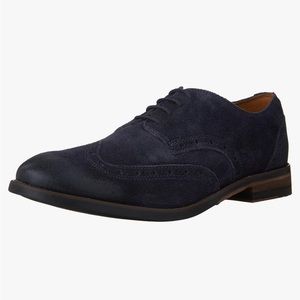 Clarks Men's Exton Wing Tip Oxford Blue Suede Sz 11 EUC